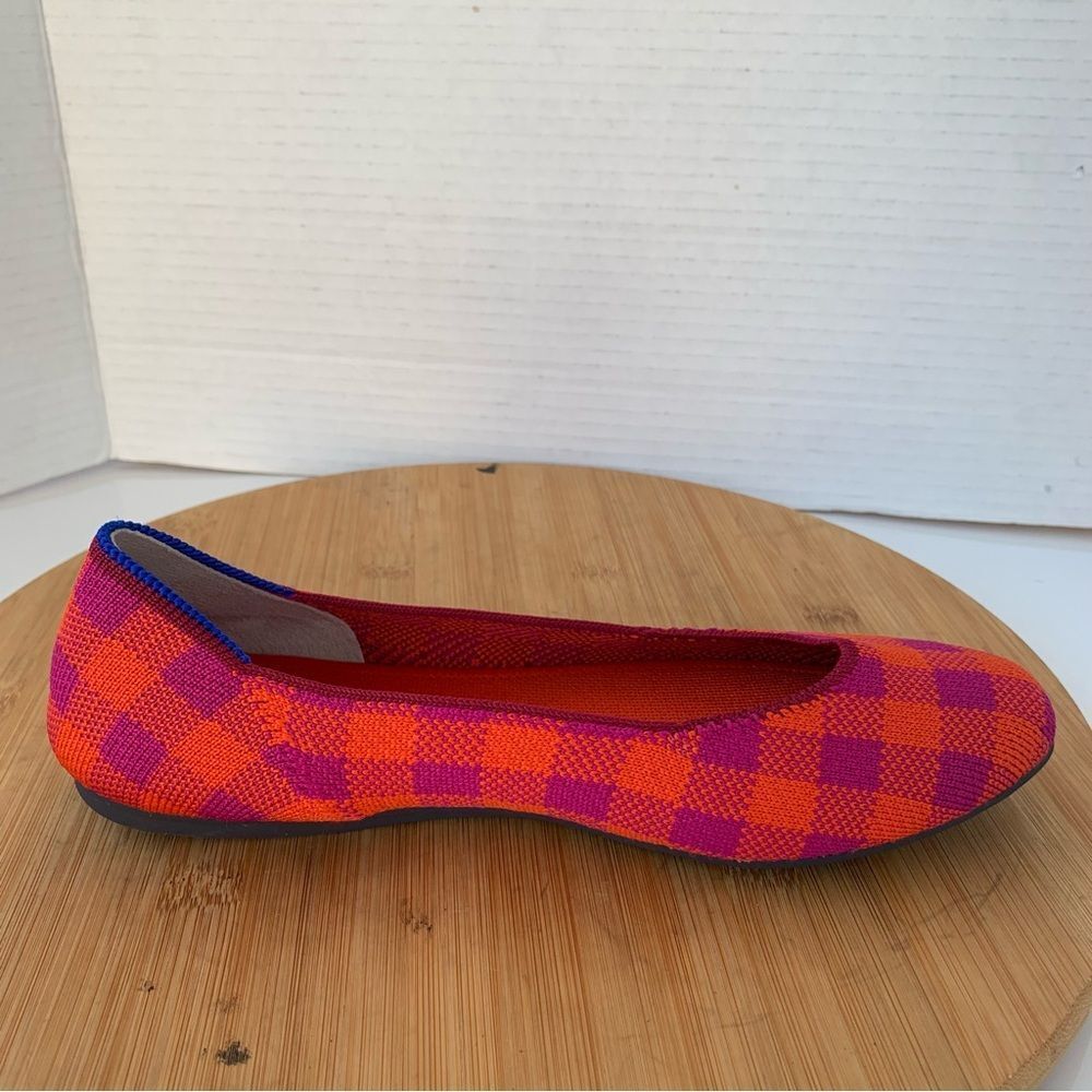 Rothy‘s Pomegranate Gingham Ballet Flats Women Sz 7 Moccasin Square Toe Fabric